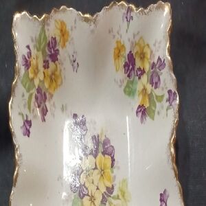 Floral Porcelain Dish with Gold Trim